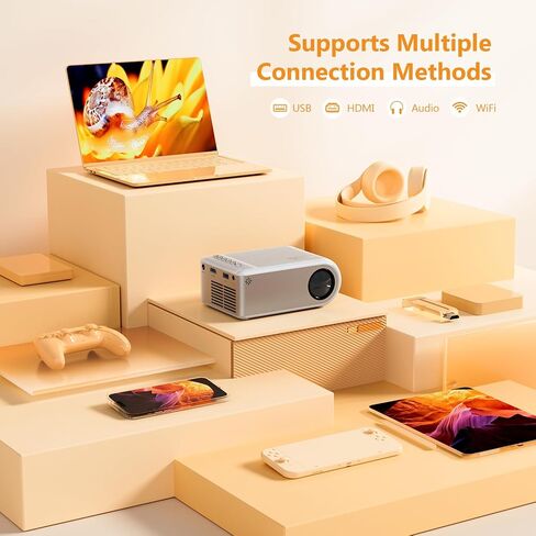 جهاز عرض WiFi صغير لجهاز iPhone، جهاز عرض محمول خارجي يدعم 1080P مع مزامنة شاشة الهاتف الذكي، جهاز عرض أفلام للمسرح المنزلي متوافق مع iOS/Android/PC/TV Stick، وHDMI/USB in Saudi Arabia