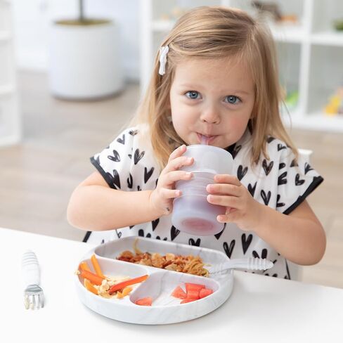 Bumkins Toddler and Baby Suction Plate, Silicone Divided Grip Dish for Babies and Kids, Baby Led Weaning, Children Feeding Supplies, Non Skid Sticky Bottom, Age 6 Mos Up, 2pk Clay in Saudi Arabia