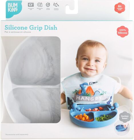 Bumkins Toddler and Baby Suction Plate, Silicone Divided Grip Dish for Babies and Kids, Baby Led Weaning, Children Feeding Supplies, Non Skid Sticky Bottom, Age 6 Mos Up, 2pk Clay in Saudi Arabia