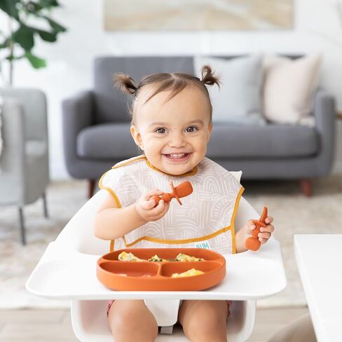 Bumkins Toddler and Baby Suction Plate, Silicone Divided Grip Dish for Babies and Kids, Baby Led Weaning, Children Feeding Supplies, Non Skid Sticky Bottom, Age 6 Mos Up, 2pk Clay in Saudi Arabia