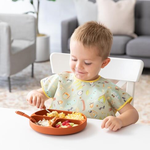 Bumkins Toddler and Baby Suction Plate, Silicone Divided Grip Dish for Babies and Kids, Baby Led Weaning, Children Feeding Supplies, Non Skid Sticky Bottom, Age 6 Mos Up, 2pk Clay in Saudi Arabia