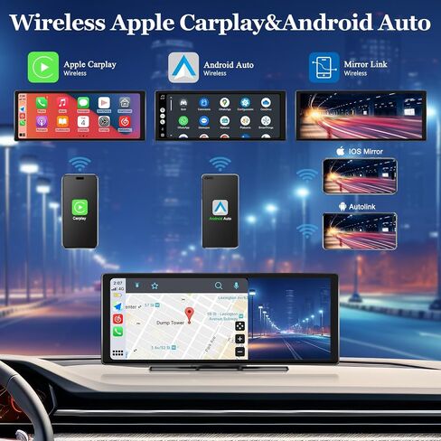 10.26" Touchscreen Car Stereo with Wireless Apple CarPlay & Android Auto, 4K Dash Cam, 1080P Backup Camera, Bluetooth, AUX/FM, Mirror Link, GPS Navigation, Loop Recording, Voice Control in Saudi Arabia
