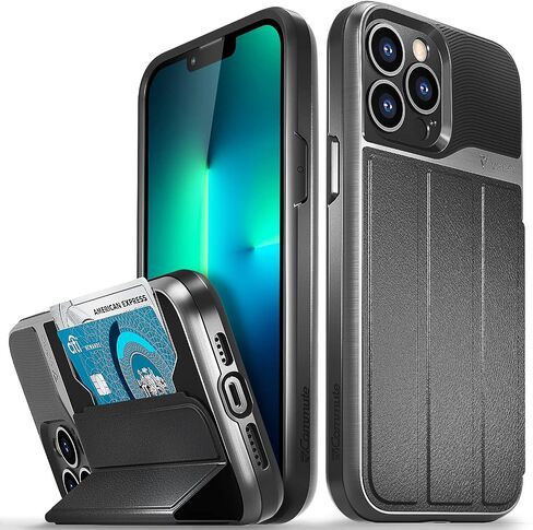 VENA Wallet Case Compatible with Apple iPhone 13 Pro Max (6.7"-inch), vCommute (Military Grade Drop Protection) Flip Leather Cover Card Slot Holder with Kickstand (Space Gray) in Saudi Arabia