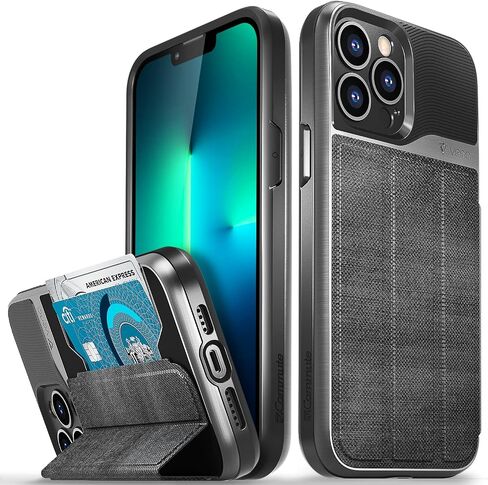 VENA Wallet Case Compatible with Apple iPhone 13 Pro Max (6.7"-inch), vCommute (Military Grade Drop Protection) Flip Leather Cover Card Slot Holder with Kickstand (Space Gray) in Saudi Arabia