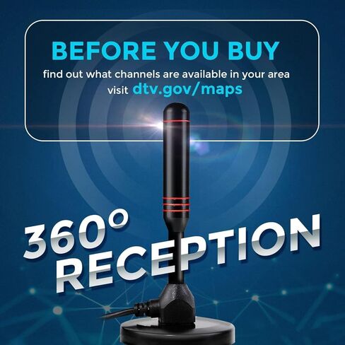 Digital TV Antenna for Smart Tv, 2024 Newest Digital HDTV Antenna Indoor Outdoor with Strong Magnetic Base, 360° Reception Antenna Tv Digital HD Indoor, Support 4K 1080p for Free Local Channels in Kuwait