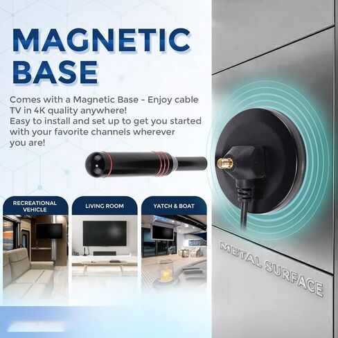 Digital TV Antenna for Smart Tv, 2024 Newest Digital HDTV Antenna Indoor Outdoor with Strong Magnetic Base, 360° Reception Antenna Tv Digital HD Indoor, Support 4K 1080p for Free Local Channels in Kuwait