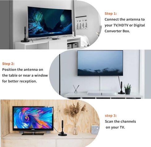 Digital TV Antenna for Smart Tv, 2024 Newest Digital HDTV Antenna Indoor Outdoor with Strong Magnetic Base, 360° Reception Antenna Tv Digital HD Indoor, Support 4K 1080p for Free Local Channels in Kuwait