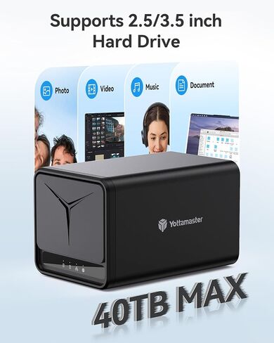 Yottamaster 2 Bay NAS Storage, Quad Core CPU, 1GbE Port, 2GB RAM DDR4, Network Attached Storage Device for Home & Personal Cloud Storage [Diskless] in Saudi Arabia