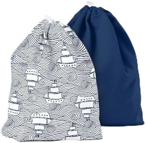 حقيبة ثنائية من إيسيمبلي، أكياس جافة ورطبة مقاومة للماء للحفاضات القماشية، وإكسسوارات الأطفال الفوضوية، وملابس السباحة، وملابس الصالة الرياضية، وأدوات الزينة والوجبات الخفيفة - أعالي البحار والحبر (عبوة من قطعتين) in Kuwait