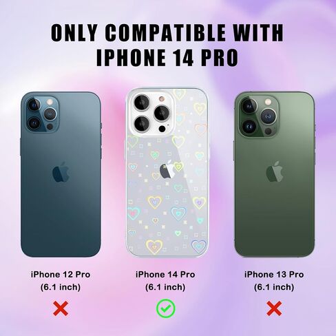 for 15 Pro Case [5 in 1] Clear Laser Glitter Heart Pattern Phone Case + 3* Camera Lens Protector + Lucky Chain for Women Girls Cute Bling Protective Case for 15 Pro in Saudi Arabia