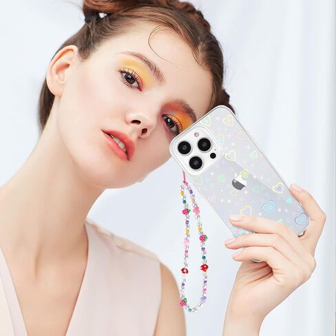 for 15 Pro Case [5 in 1] Clear Laser Glitter Heart Pattern Phone Case + 3* Camera Lens Protector + Lucky Chain for Women Girls Cute Bling Protective Case for 15 Pro in Saudi Arabia