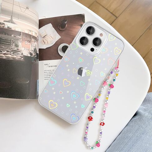 for 15 Pro Case [5 in 1] Clear Laser Glitter Heart Pattern Phone Case + 3* Camera Lens Protector + Lucky Chain for Women Girls Cute Bling Protective Case for 15 Pro in Saudi Arabia