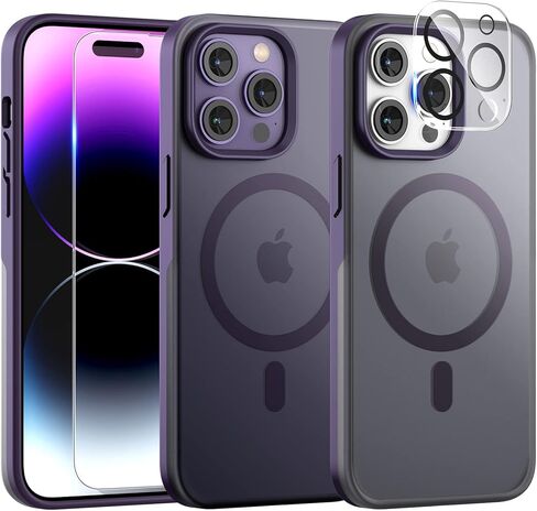 TAURI [5 in 1 Magnetic Case for iPhone 14 Pro Max [Military Grade Drop Protection] with 2X Screen Protector +2X Camera Lens Protector, Translucent Slim Fit Designed for Magsafe Case-Purple in Saudi Arabia