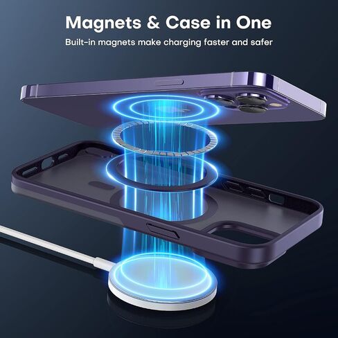TAURI [5 in 1 Magnetic Case for iPhone 14 Pro Max [Military Grade Drop Protection] with 2X Screen Protector +2X Camera Lens Protector, Translucent Slim Fit Designed for Magsafe Case-Purple in Saudi Arabia