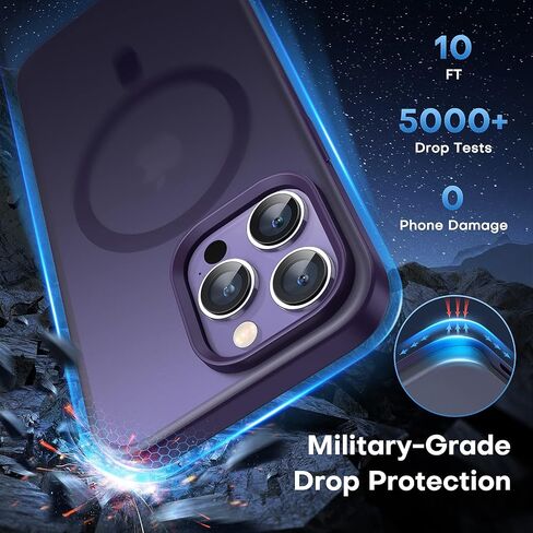 TAURI [5 in 1 Magnetic Case for iPhone 14 Pro Max [Military Grade Drop Protection] with 2X Screen Protector +2X Camera Lens Protector, Translucent Slim Fit Designed for Magsafe Case-Purple in Saudi Arabia