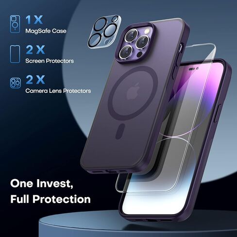 TAURI [5 in 1 Magnetic Case for iPhone 14 Pro Max [Military Grade Drop Protection] with 2X Screen Protector +2X Camera Lens Protector, Translucent Slim Fit Designed for Magsafe Case-Purple in Saudi Arabia