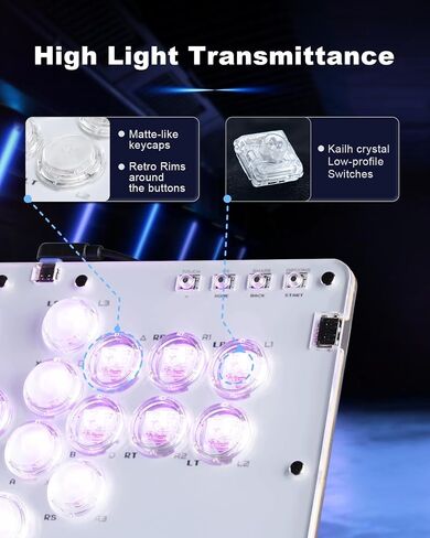 SIXSIR Leverless Controller R16 for Arcade Gaming Retro Rims Series - Thinner Size & Pinky Button(20.6mm) - 16 Keys Crystal Low-profile Switch - Custom RGB Controller for PC/Switch/PlayStation in Saudi Arabia