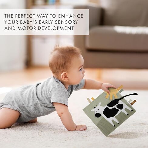 Soft Baby Book with Touch and Feel Pages - Cute Sensory Book for Babies 0-6 Months with Textured Farmworld, Mirror & Crinkle Paper - The Perfect Toy for Baby Showers or as a Newborn/Infant Gift in Saudi Arabia