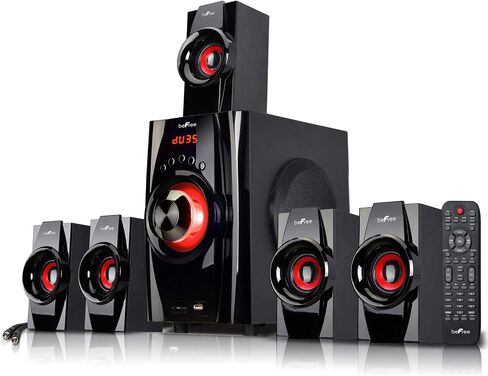 Be Free Sound 5.1 Channel Surround Sound Bluetooth Speaker System in Red with Remote Control, FM Radio, 4" Amplifier, 2.5" Speakers, Black in Saudi Arabia