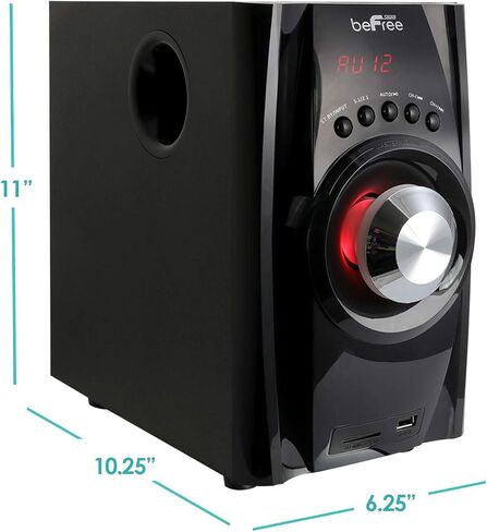 Be Free Sound 5.1 Channel Surround Sound Bluetooth Speaker System in Red with Remote Control, FM Radio, 4" Amplifier, 2.5" Speakers, Black in Saudi Arabia