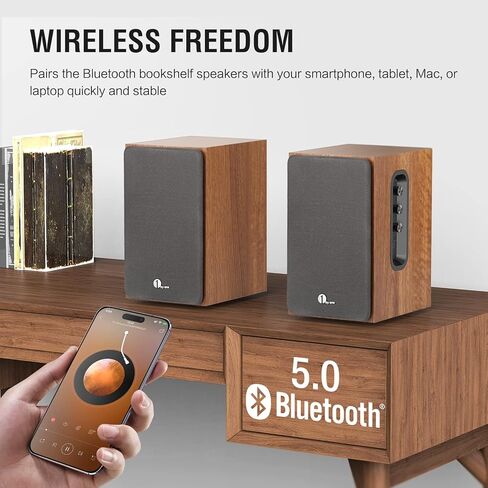 1 by ONE Bluetooth Bookshelf Speakers, 30W X 2 powered speakers with with Bluetooth/RCA x 2/Coaxial/Optical in Kuwait