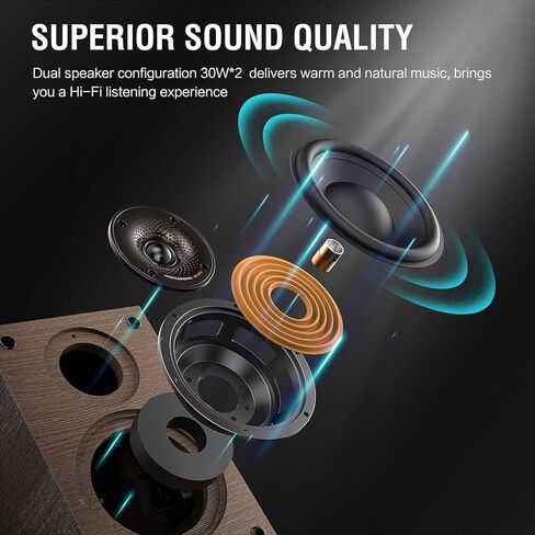 1 by ONE Bluetooth Bookshelf Speakers, 30W X 2 powered speakers with with Bluetooth/RCA x 2/Coaxial/Optical in Kuwait