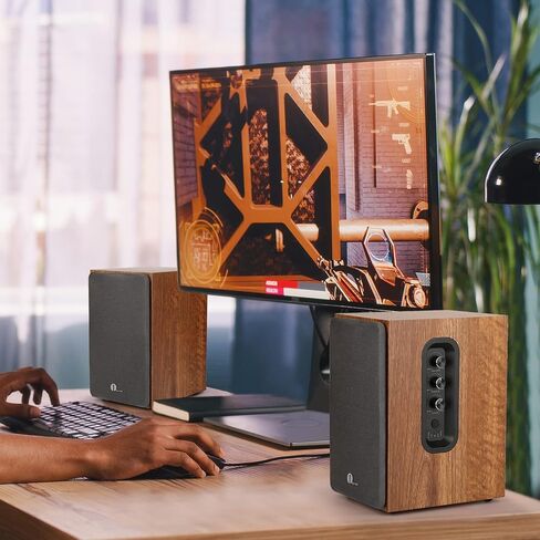 1 by ONE Bluetooth Bookshelf Speakers, 30W X 2 powered speakers with with Bluetooth/RCA x 2/Coaxial/Optical in Kuwait