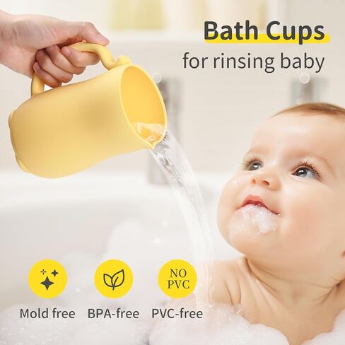 Baby Bath Rinse Cup, Bath Cup for rinsing Hair,The Silicone Material is Soft and Safe, a Good Choice for Baby Bath Products(Cat Yellow) in Saudi Arabia