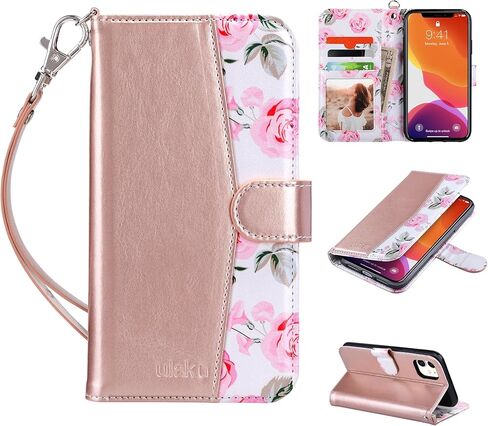 ULAK Compatible with iPhone 11 Wallet Case for Women, Premium PU Leather Folio Flip Case with Card Holders Kickstand, Folio Purse Purse Cover for iPhone 11 6.1 inch, Rose Gold in Saudi Arabia