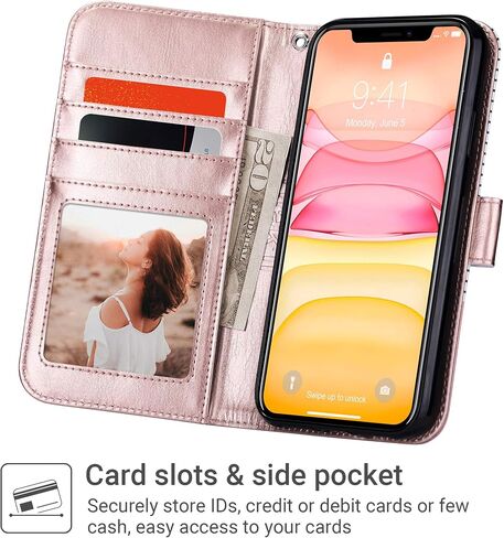 ULAK Compatible with iPhone 11 Wallet Case for Women, Premium PU Leather Folio Flip Case with Card Holders Kickstand, Folio Purse Purse Cover for iPhone 11 6.1 inch, Rose Gold in Saudi Arabia