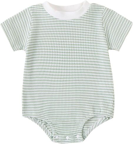 Baby Bubble Romper Summer Unisex Boy Girl Clothes Outfit Newborn Spring Waffle Cotton Infant Short Sleeve Bodysuit in Saudi Arabia