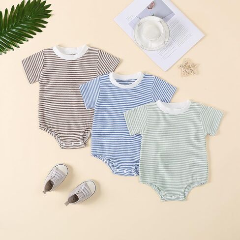 Baby Bubble Romper Summer Unisex Boy Girl Clothes Outfit Newborn Spring Waffle Cotton Infant Short Sleeve Bodysuit in Saudi Arabia