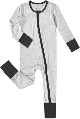Teach Leanbh Unisex Baby Bamboo Viscose Pajamas with Mittens and Feet Cuffs Soild 2 Way Zipper Long Sleeve Romper in Saudi Arabia