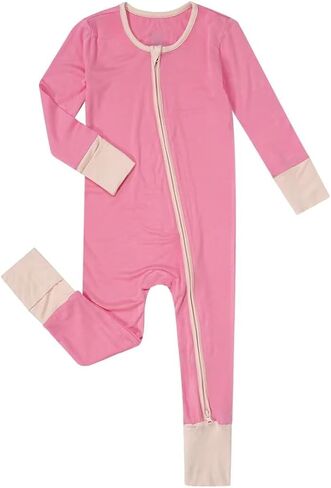Teach Leanbh Unisex Baby Bamboo Viscose Pajamas with Mittens and Feet Cuffs Soild 2 Way Zipper Long Sleeve Romper in Saudi Arabia