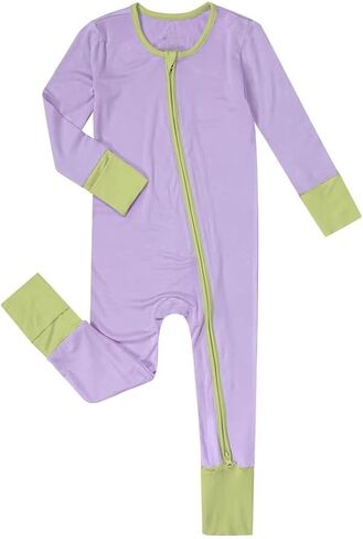 Teach Leanbh Unisex Baby Bamboo Viscose Pajamas with Mittens and Feet Cuffs Soild 2 Way Zipper Long Sleeve Romper in Saudi Arabia