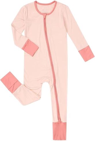 Teach Leanbh Unisex Baby Bamboo Viscose Pajamas with Mittens and Feet Cuffs Soild 2 Way Zipper Long Sleeve Romper in Saudi Arabia