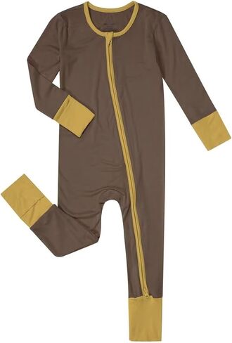 Teach Leanbh Unisex Baby Bamboo Viscose Pajamas with Mittens and Feet Cuffs Soild 2 Way Zipper Long Sleeve Romper in Saudi Arabia