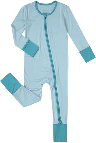 Teach Leanbh Unisex Baby Bamboo Viscose Pajamas with Mittens and Feet Cuffs Soild 2 Way Zipper Long Sleeve Romper in Saudi Arabia