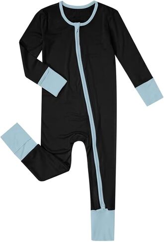 Teach Leanbh Unisex Baby Bamboo Viscose Pajamas with Mittens and Feet Cuffs Soild 2 Way Zipper Long Sleeve Romper in Saudi Arabia