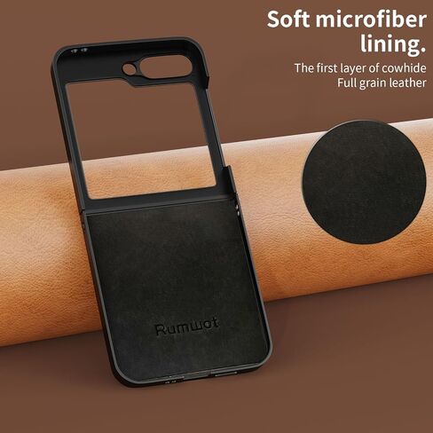 Genuine Leather for Samsung Galaxy Z Flip 6 Case,Genuine Leather + Hard PC Shell Ultra,Slim Fit-Drop and Scratch Resistant for Samsung Galaxy Z Flip 6 Case Leather 5G 2024(Black) in Saudi Arabia