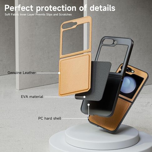 Genuine Leather for Samsung Galaxy Z Flip 6 Case,Genuine Leather + Hard PC Shell Ultra,Slim Fit-Drop and Scratch Resistant for Samsung Galaxy Z Flip 6 Case Leather 5G 2024(Black) in Saudi Arabia