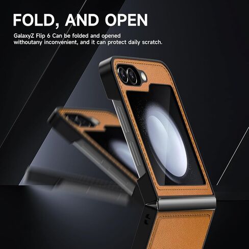 Genuine Leather for Samsung Galaxy Z Flip 6 Case,Genuine Leather + Hard PC Shell Ultra,Slim Fit-Drop and Scratch Resistant for Samsung Galaxy Z Flip 6 Case Leather 5G 2024(Black) in Saudi Arabia