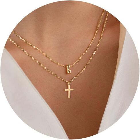 Turandoss Cross Initial Necklace for Women Girls, Dainty Gold Layered Initial Choker Small Tiny Cross Necklaces, Personalized Jewelry Gifts for Women Girls in Kuwait