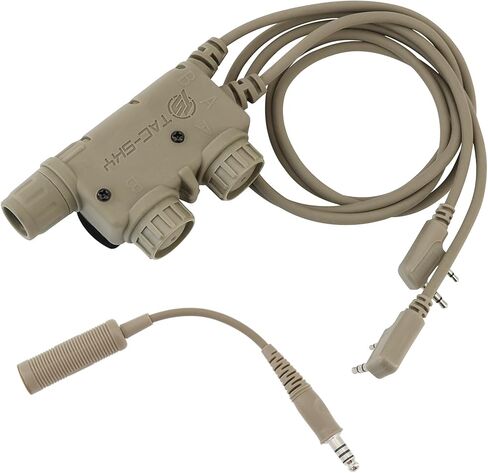 V2 U94 سماعات تكتيكية مزدوجة PTT اضغط للتحدث 2pin Kplug سماعة رأس لاسلكية تخاطب كابل موصل لـ UV5R، UV17R إلخ. (أسمر) in Saudi Arabia