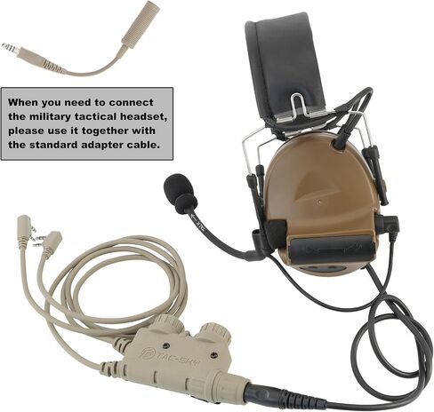 V2 U94 سماعات تكتيكية مزدوجة PTT اضغط للتحدث 2pin Kplug سماعة رأس لاسلكية تخاطب كابل موصل لـ UV5R، UV17R إلخ. (أسمر) in Saudi Arabia