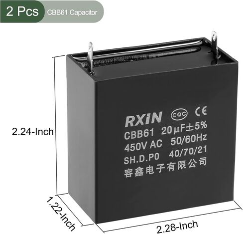 YOKIVE 2 Pcs CBB61 Run Capacitor, 450V AC 20uF 50/60Hz 2 Pin Run Round Capacitor, Low Loss, Great for Washing Machines Motor (Black) in Saudi Arabia