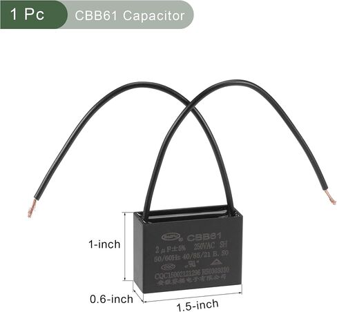 YOKIVE Ceiling Fan Capacitor CBB61, Metallized Polypropylene Film Capacitor Great for Fans Pumps Motors Running (2uF 250V AC 2 Wires 50/60Hz) in Saudi Arabia
