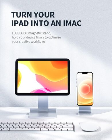 حامل مغناطيسي من LULULOOK لجهاز iPad Mini 6 (8.3 بوصة، 2021)، حامل كمبيوتر لوحي مكتبي قابل للتعديل، حامل عائم من الألومنيوم قابل للدوران لرسم Apple iPad Mini 6، عرض (رمادي) in Saudi Arabia