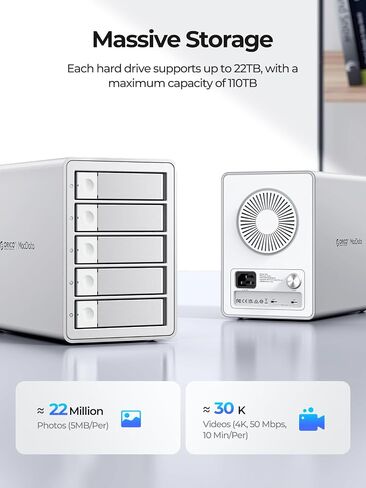 ORICO Daisy-Chain 5 Bay Hard Drive Enclosure USB 3.1 Gen 2 Aluminum Das Enclosure Support 22TB and Expansion Max Up to 330TB for 3.5-inchs HDD -9958C3 in Saudi Arabia
