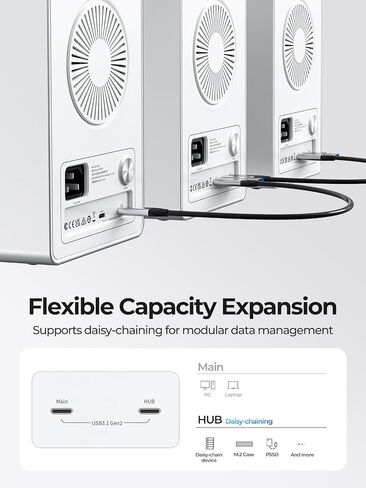 ORICO Daisy-Chain 5 Bay Hard Drive Enclosure USB 3.1 Gen 2 Aluminum Das Enclosure Support 22TB and Expansion Max Up to 330TB for 3.5-inchs HDD -9958C3 in Saudi Arabia